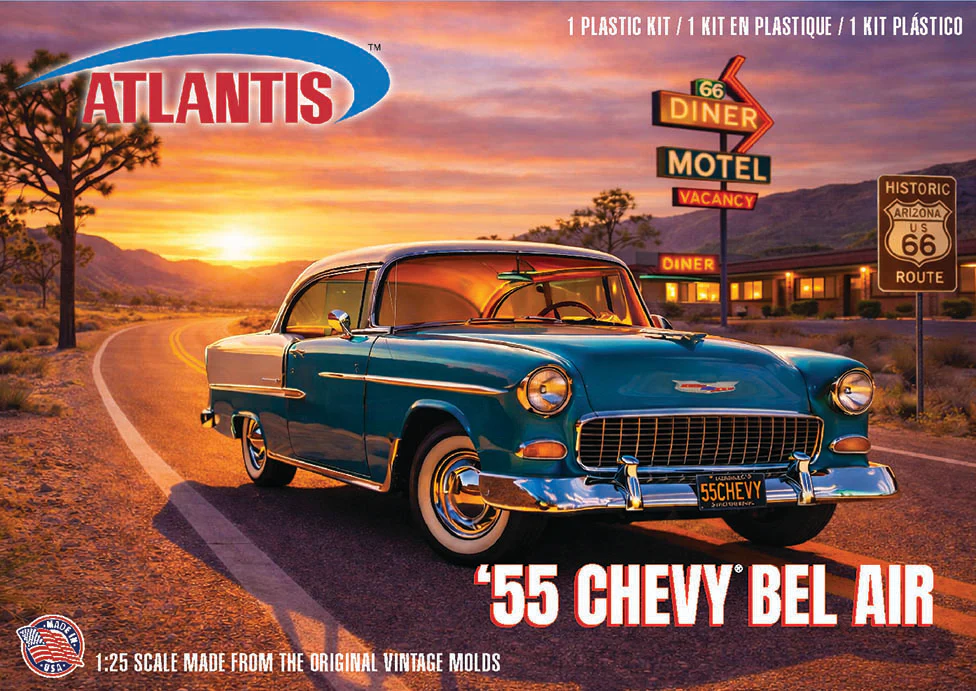 Atlantis U.S. Route 66 - 1955 Chevrolet Bel Air Hardtop 1:25 Scale Model Kit